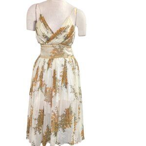 Narcisa Lang Chiffon Sleeveless Strap Dress Surplice V-Neck Floral 148N